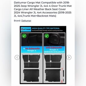 Cargo Mat Compatible 2018-2025 Jeep Wrangler JL 4x4 4-Door Cargo Mat Open Box
